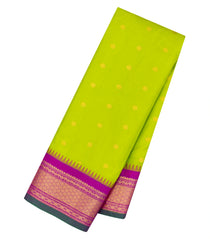 Light Green Handloom Gadwal Silk Saree With Buttas & Contrast Temple Border-GA0300