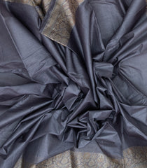 Grey Woven Tussar Silk Saree With Meena Floral Border-TU2978