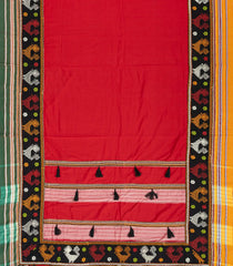 Red Woven Cotton Saree With Kasuti Hand Embroidered Border & Pallu-EN1764