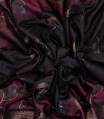 Black Woven Synthetic Cotton Saree With Printed Floral Motifs-BL4286