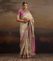 Multi Colour Woven Blended Satin Saree With Heavy Zircon Embroidered Motifs-BL4072