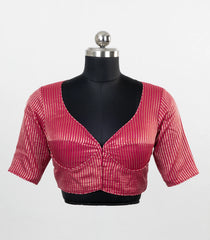 Pink Woven Ready Made Tissue Blouse With Stripes & Regular Sleeve-RB5186