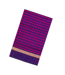 Purple & Pink Handloom Silk Cotton Saree With Checks & Zari Border-SC4616