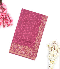 Dusty Pink Handwoven Banarasi Silk Saree With Floral Motifs