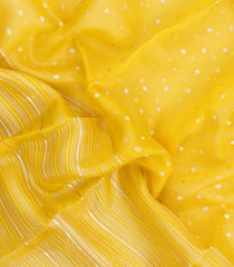 Yellow Woven Pure Organza Silk Saree With Stripes-KS1125