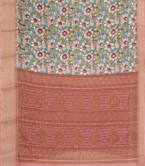 Light Blue Printed Synthetic Dola Silk Saree With Zari Border-BL5090
