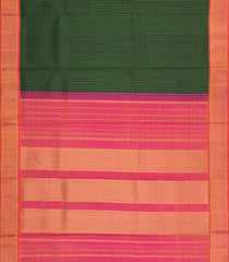 Green Handloom Kanchipuram 9 Yards Silk Saree With Zari Checks-KA15389