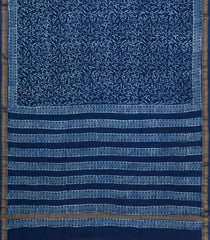 Indigo Printed Chanderi Cotton Saree With Floral Motifs-CC1780