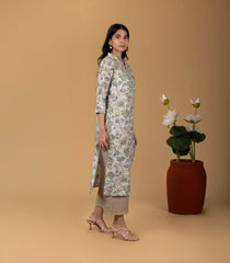 Off-White & Green Floral Printed Kurta-KR0874