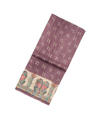 Lilac Woven Tussar Silk Saree With Printed Coin Motifs & Madhubani Pallu-TU3029