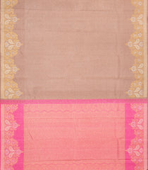 Taupe Handloom Kanchipuram Silk Saree With Running Border & Contrast Pallu-KA13609