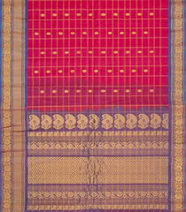Pink Handloom Gadwal Silk Cotton Saree With Checks & Buttas-GA0371