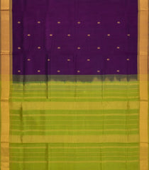 Purple Handloom Silk Cotton Saree With Floral Buttas & Contrast Border-SC3815