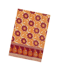 Crimson Woven Cotton Saree With Printed Kalamkari Motifs-KAL1134