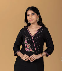 Black Festive Embroidered Kurta-KR0854