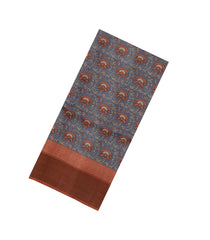 Grey Woven Tussar Silk Saree With Printed Floral Motifs-TU3220