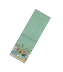 Aquamarine Pritned Dupion Saree With Zari Checks & Border -BL4999