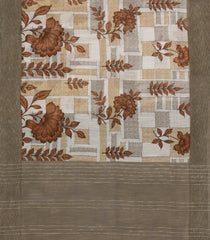 Brown Woven Blended Linen Saree With Printed Floral Motifs-BL4844