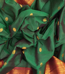 Dark Green Handloom Gadwal Silk Cotton Saree With Contrast Border-GA0173