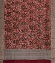 Crimson Printed Chanderi Cotton Saree With Zari Border-CC1624
