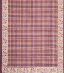Dusty Pink Printed Synthetic Dola Silk Saree With Checks & Floral Border-SY0367