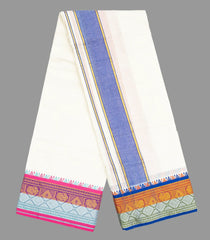 Cream 9 x 5 Cotton Dhoti with Multicolor Border-CD1503