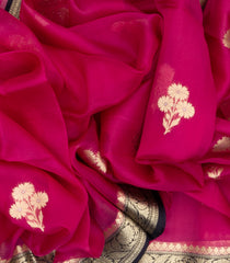 Magenta Handloom Banarasi Organza Silk Saree With Floral Motifs-BE1385