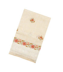 Cream Woven Art Linen Saree With Embroidered Buttas & Border-BL6034