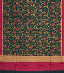 Teal Printed Pure Silk Saree With Bird Motifs-PS0836