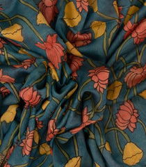 Blue Handloom Tussar Silk Saree With Printed Kalamkari Motifs-TU2884