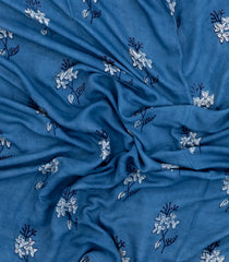 Sky Blue Printed Jaipur Cotton Saree With Floral Motifs-JC1491