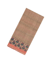 Beige Printed Tussar Silk Saree With Floral Motifs In Border-TU3675