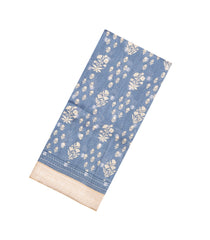 Grey Printed Tussar Silk Saree With Floral Motifs-TU3667