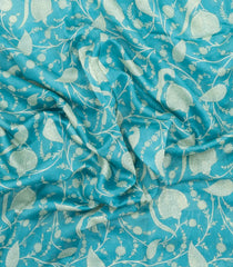 Turquoise Woven Chanderi Cotton Saree With Printed Motifs-CC1698