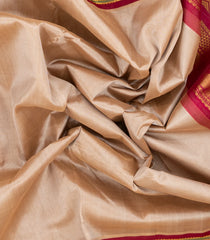 Taupe Handloom 9 Yards Korvai Silk Cotton Saree With Contrast Border-SC3751