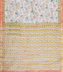 White Printed Chanderi Cotton Saree With Zari Border-CC1646