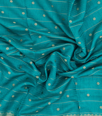 Turquoise Printed Art Dola Silk Saree With Stripes & Printed Pallu-BL5763