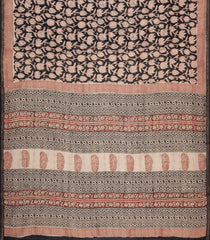 Black Printed Chanderi Cotton Saree With Floral Motifs-CC1761