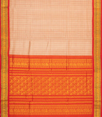 Peach Handloom Korvai Silk Cotton Saree With Checks & Contrast Border-SC3833