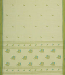 Light Green Handloom Bengal Cotton Saree With Bird Buttas-BG1932-Light Green