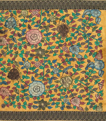Brown Woven Tussar Silk Saree With Printed Kalamkari Motifs-TU2903