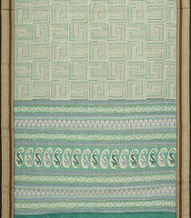 Light Green Printed Blended Cotton Saree With Geometric Motifs-BL6245