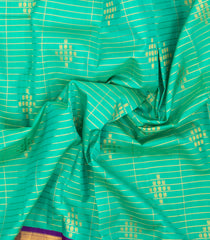 Aquamarine Handloom Korvai Kanchipuram Silk Saree With Zari Checks & Buttas-KA16686