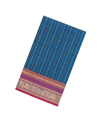 Blue Handloom Silk Cotton Saree With Checks-SC4210