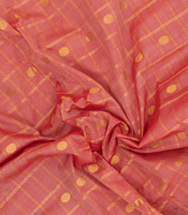 Peach Handloom Gadwal Silk Cotton Saree With Checks & Buttas-GA0393
