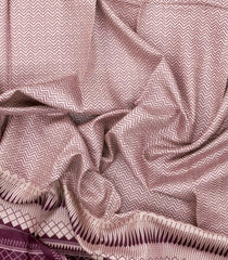 Light Peach Woven Tussar Silk Saree With Printed Chevron Motifs-TU3223