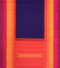 Navy Blue Handloom Korvai Kanchipuram Silk Saree With Contrast Stripes Border-KA16142