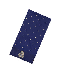Dark Blue Woven Art Dupion Saree With Floral Zari Buttas-BL5969