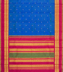 Blue Handloom Korvai Kanchipuram Silk Saree With Zari Buttas-KA16726
