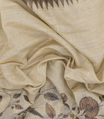 Off White Printed Synthetic Linen Saree with Jhalar-BL5346
